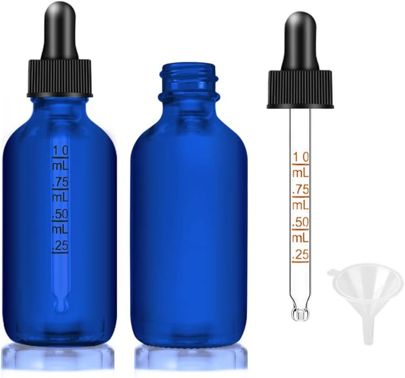 Bumobum Dropper Bottle 2 oz, 2 pack Blue Glass Eye Dropper Bottles with Labels and Funnel, Leakproof Tincture Bottles with Measured Dropper - Image 1